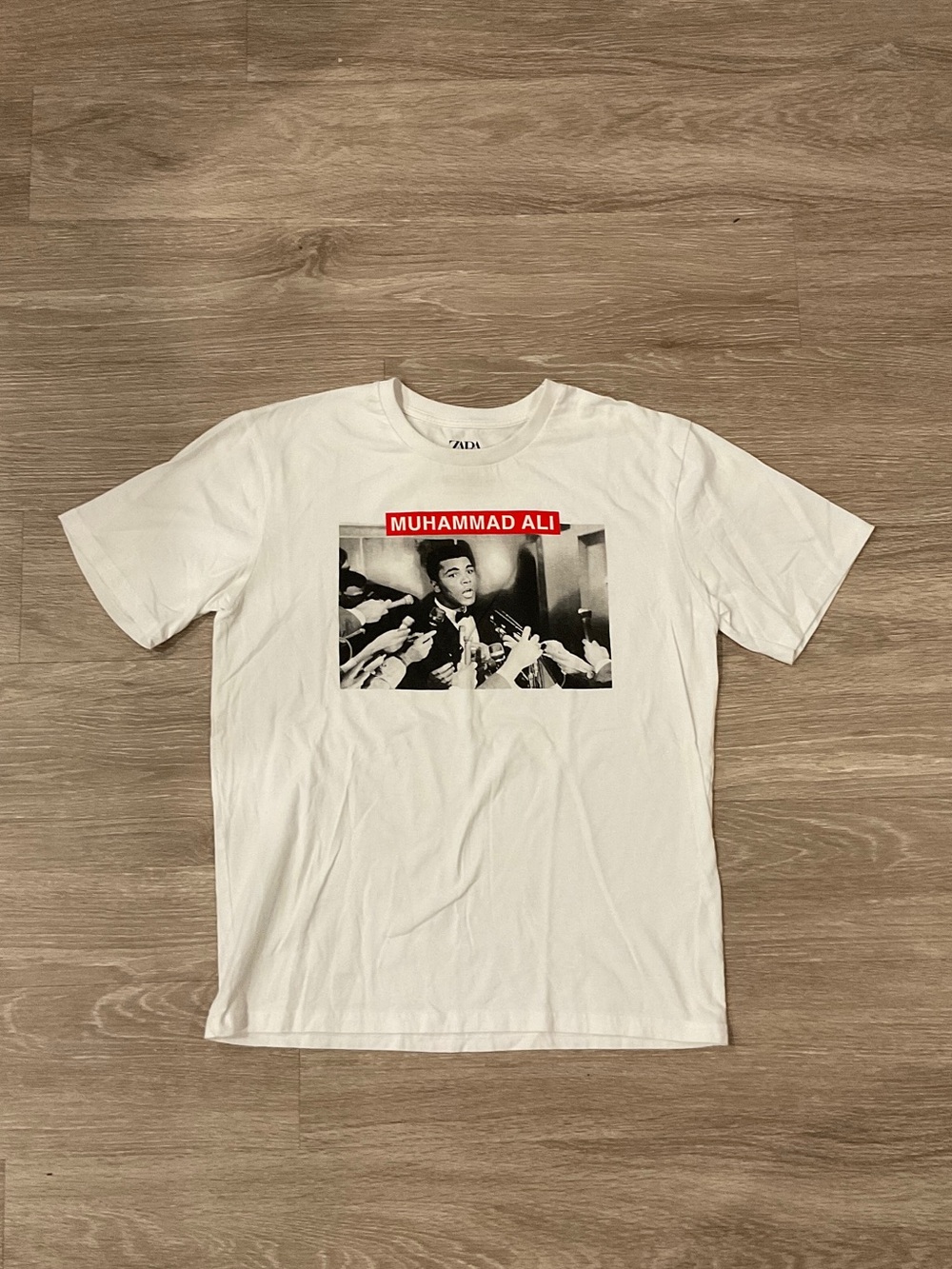 Zara White Graphic Muhammad Ali Tee with Red Name Panel